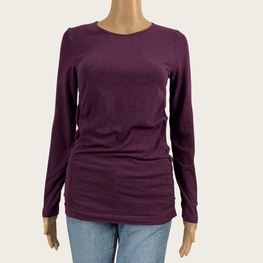 Fabletics Kathie Womens SMALL Dark Purple Seamless Ruched Sides LS Shirt Top